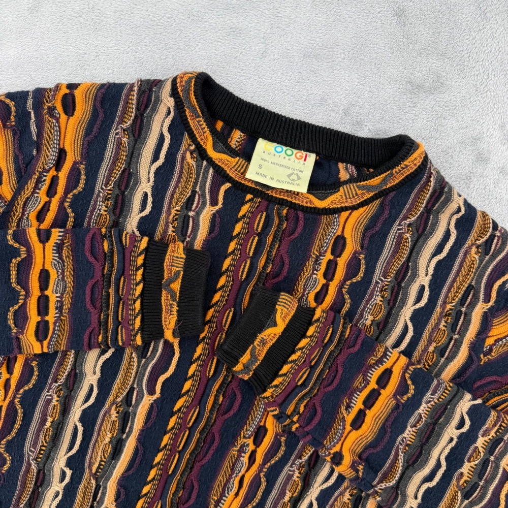 Vintage Coogi Australia 3D Knit Sweater Mens Small Multicolor Cotton Chunky Rare